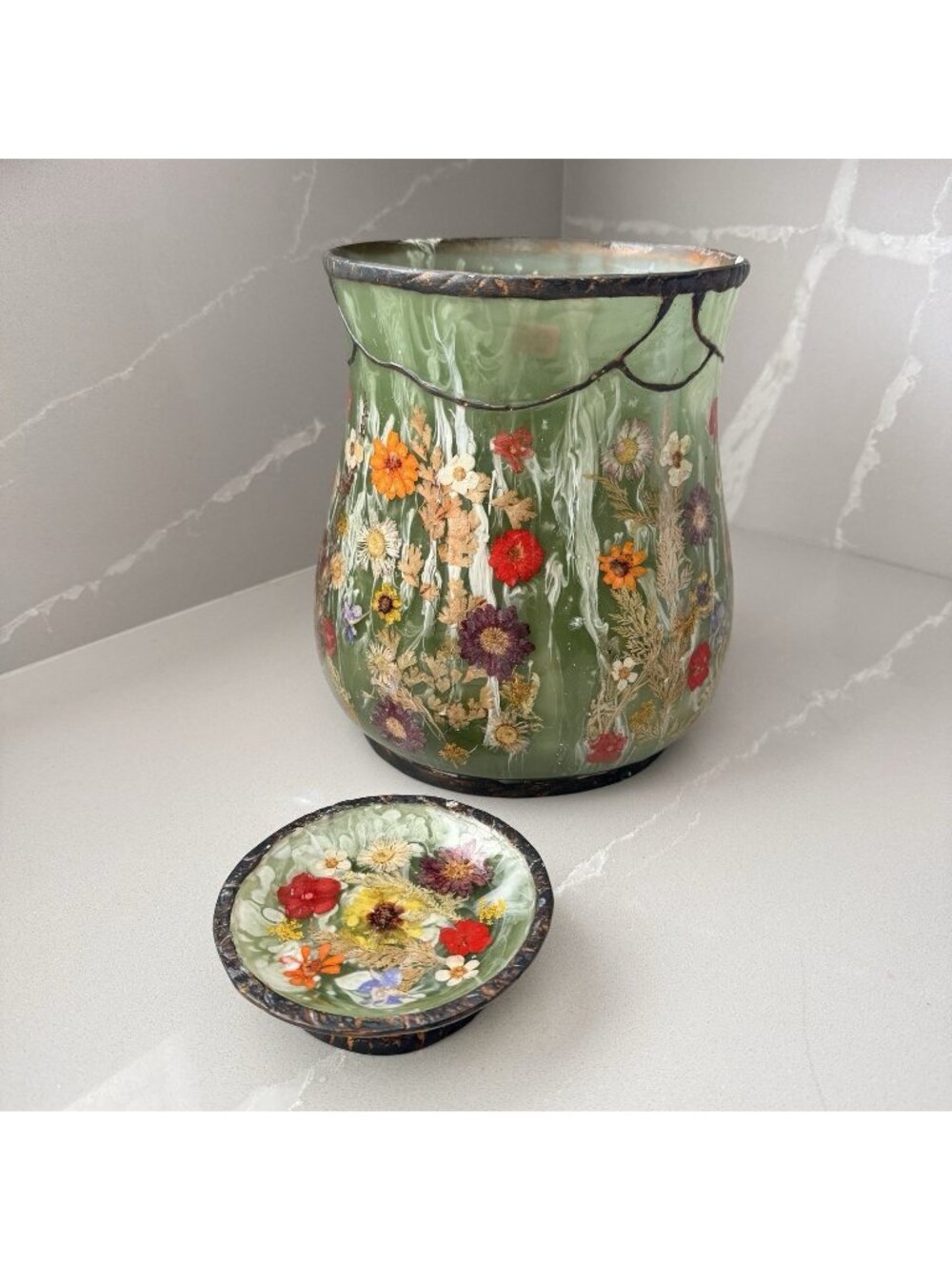 India Ink Co. Fresh Fields Lucite Waste Trash Can Soap Or Trinket Dish Floral